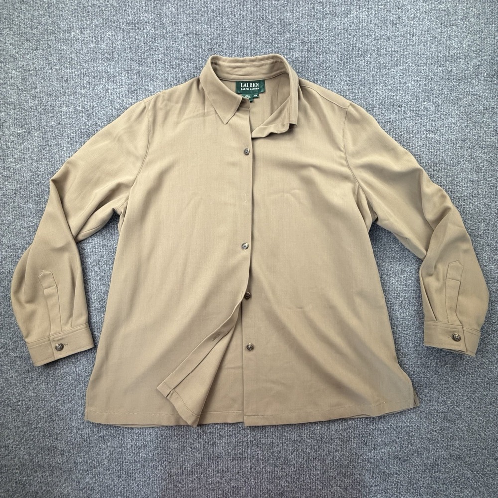 Lauren Ralph Lauren 100% Wool Shirt Jacket Womens 18W Beige Button Up - Picture 3 of 11